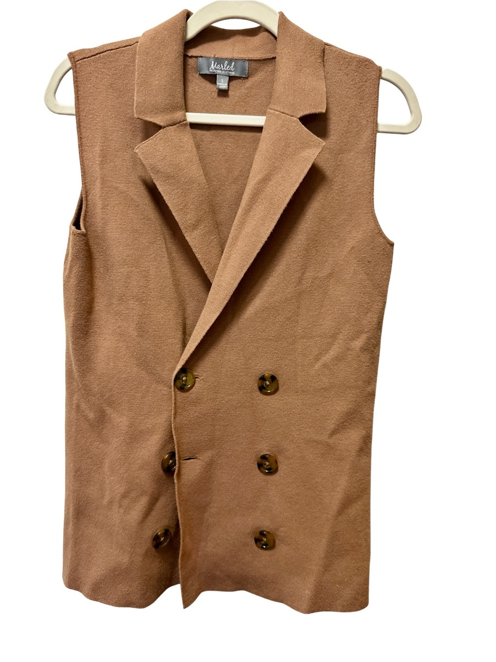 Marled Double-Breasted Sleeveless Blazer Vest in Camel Brown